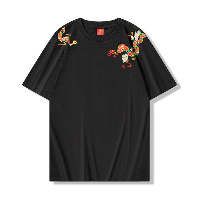 Loose T-shirt Embroidered Crew Neck Short Sleeve
