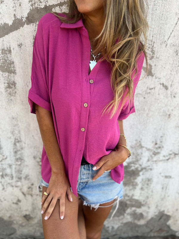 Women's Turn-down Collar Casual Blouse Tops Ladies