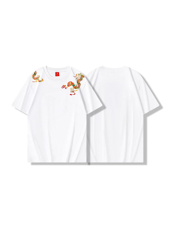 Loose T-shirt Embroidered Crew Neck Short Sleeve