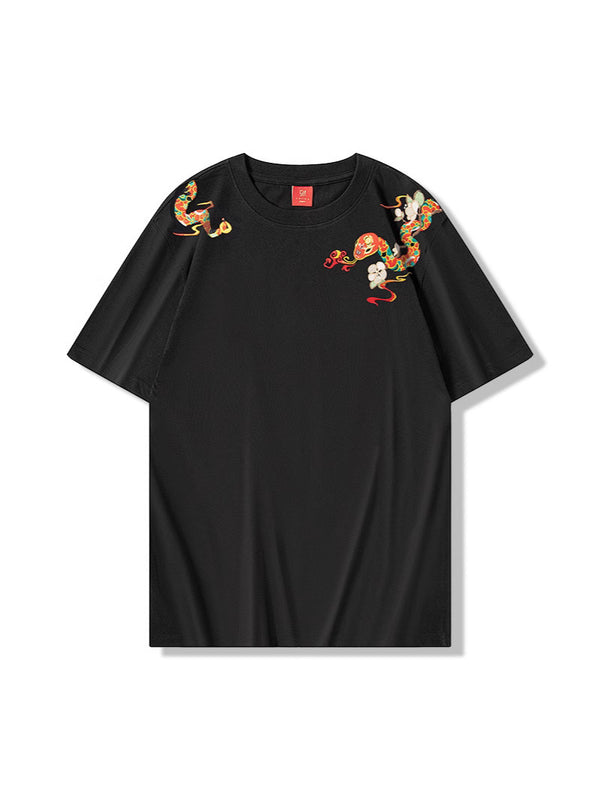 Loose T-shirt Embroidered Crew Neck Short Sleeve