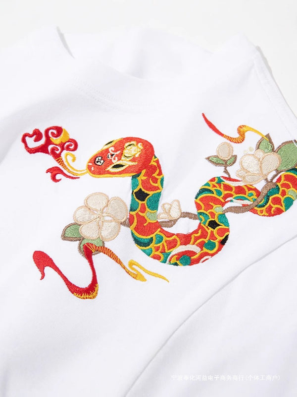 Loose T-shirt Embroidered Crew Neck Short Sleeve