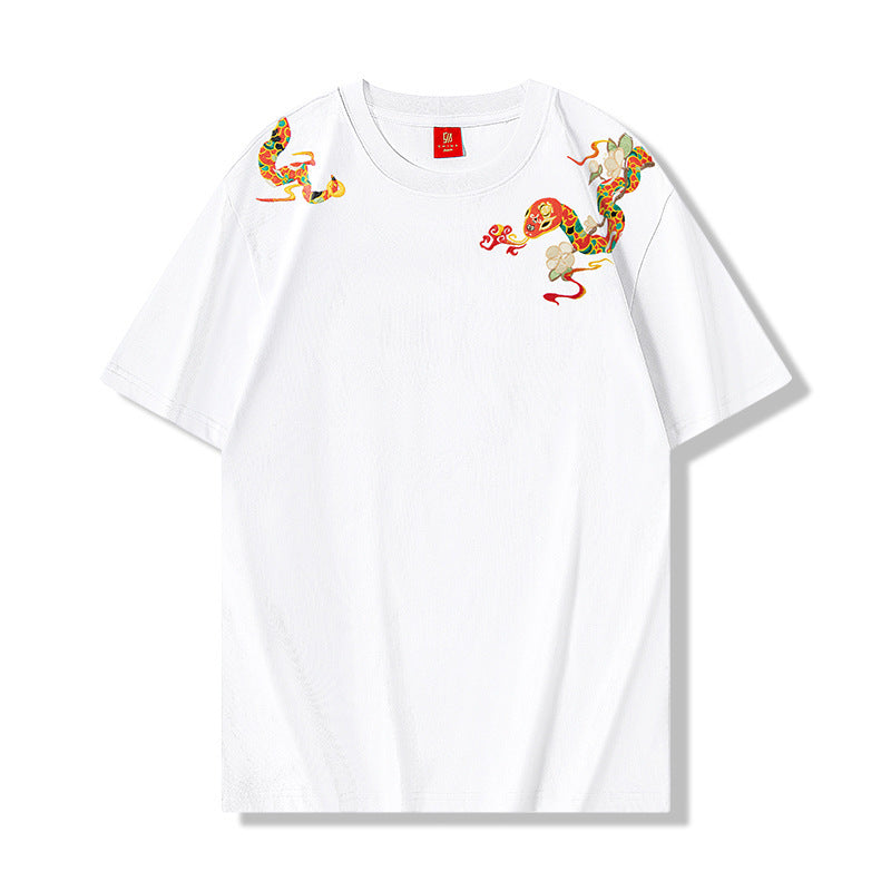 Loose T-shirt Embroidered Crew Neck Short Sleeve