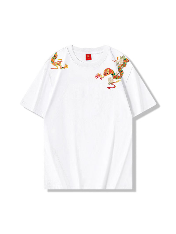 Loose T-shirt Embroidered Crew Neck Short Sleeve