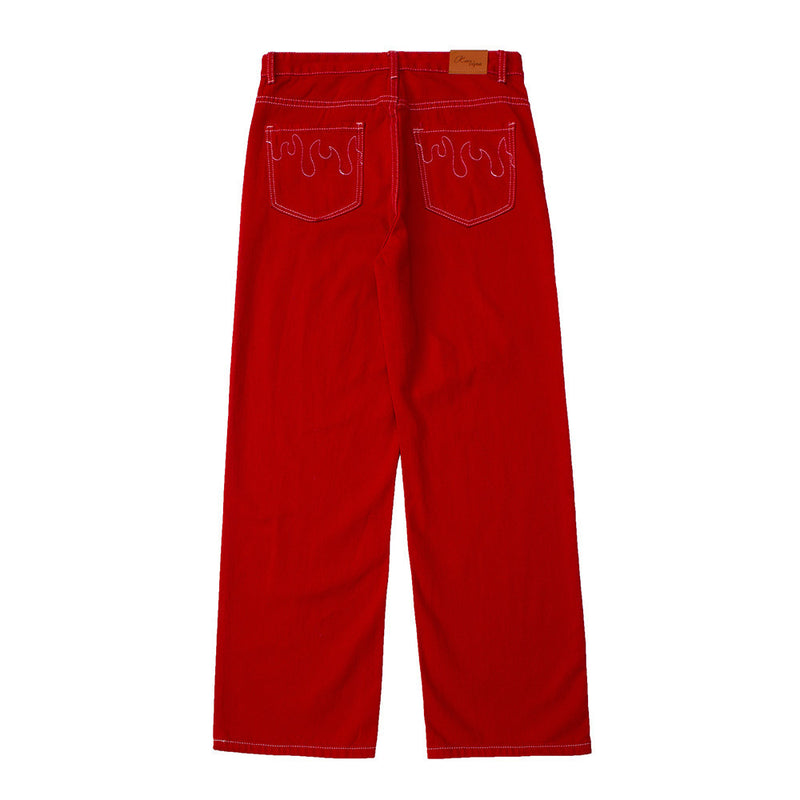 Flame Embroidery Casual Jeans Men