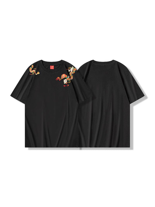 Loose T-shirt Embroidered Crew Neck Short Sleeve
