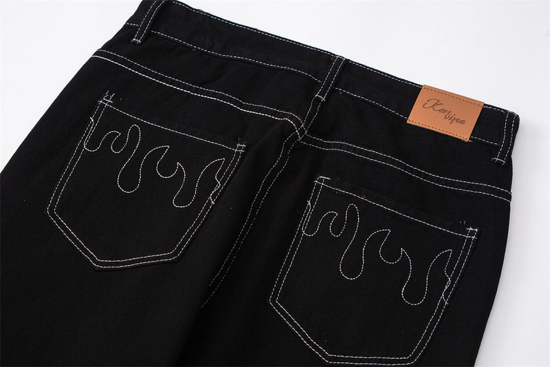 Flame Embroidery Casual Jeans Men